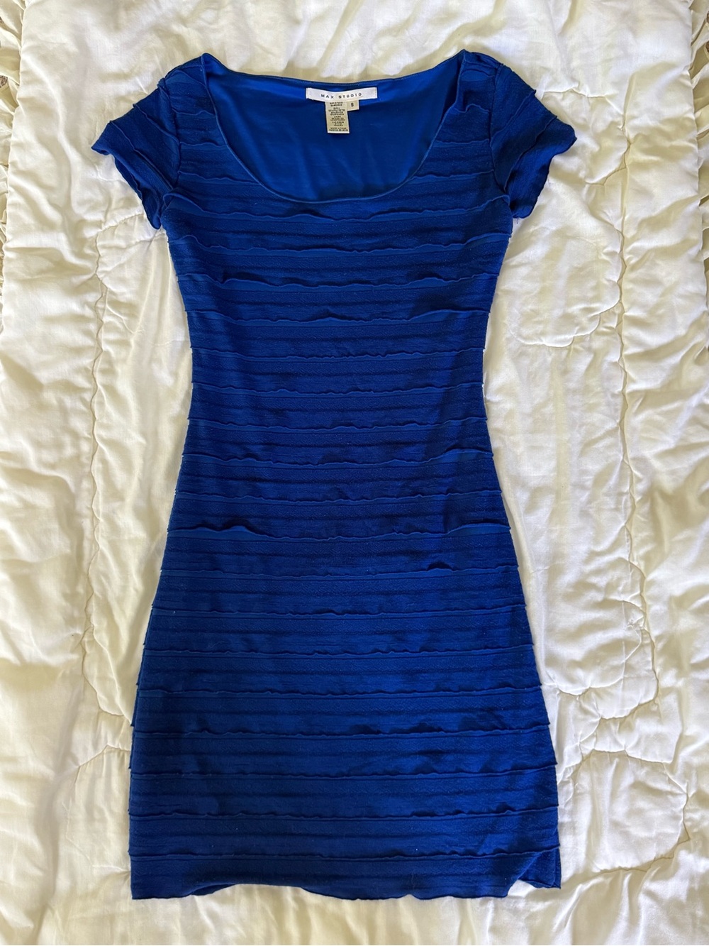 Max Studio Scoop Neck Blue Layered Bodycon Dress
